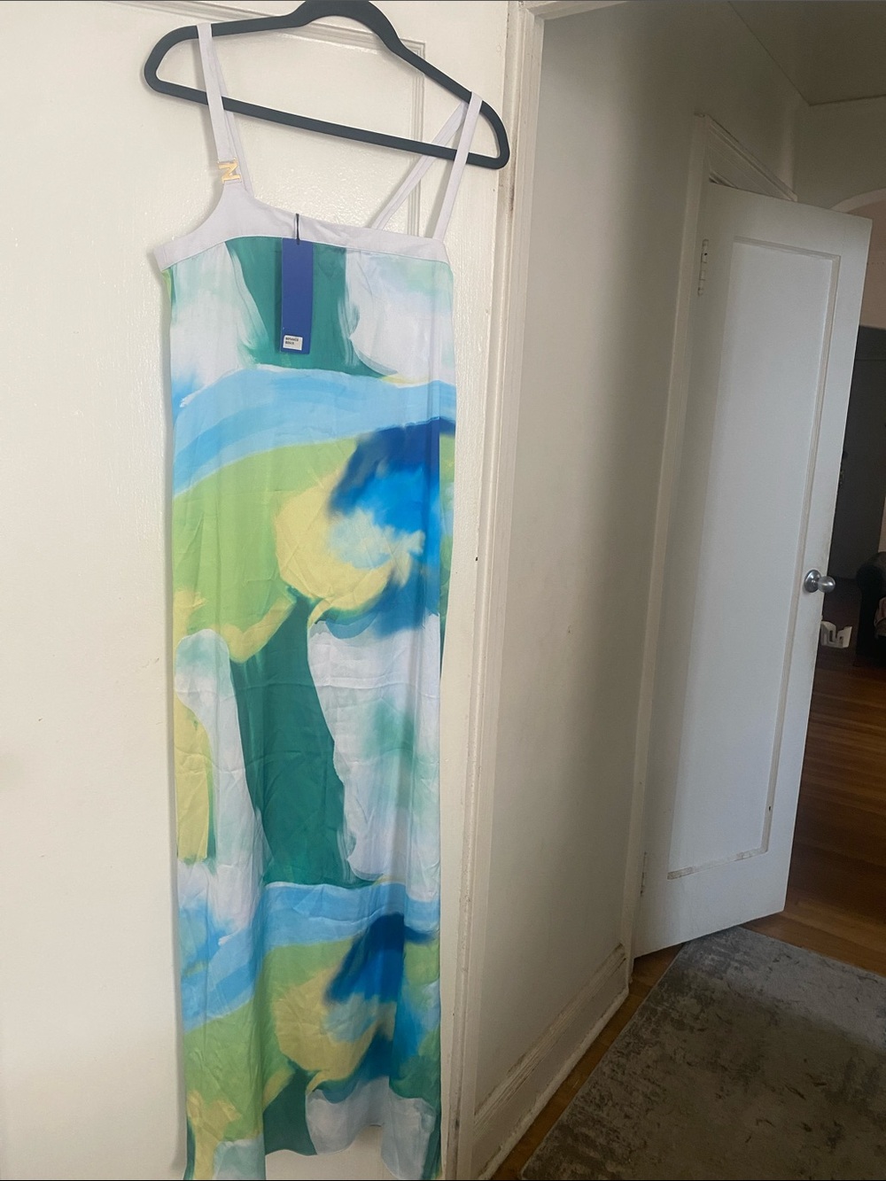 Summer Watercolor Maxi Dress in Blue & Green